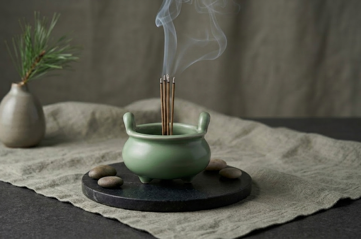 Incense bowl and Japanese incense used for meditation practice